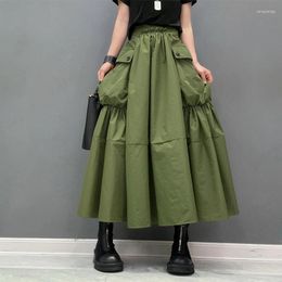 Skirts SuperAen Spring/Summer 2024 Women's Skirt Big Swing Long Green Large Pocket Patch Casual Loose