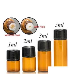 Packing Bottles Wholesale 1Ml 2Ml L 5Ml Amber Glass Bottle Mini Essential Oil Jars Cosmetic Sample Per Storage Container Vial Pots Dro Dhozb