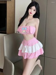 Casual Dresses Sweet Pink Strapless Tank Mini Dress Sexy Uniform Anime Cute Girl Beauty Seductive Elegant Exotic Fashion Korena K8JP