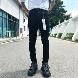 Men's Jeans Latest Designer High Street Fashion Elastic Slim Fit Retro Wash Black Hip Hop Brand Hole Patch Versatile Pants