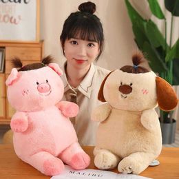 Stuffed Plush Animals Funny DIY Hairstyle Cute Pig Plush Toys Anime Soft Stuffed Animals Chubby Dog Bear Doll Freely Change Hairstyle Cute Kids Gifts