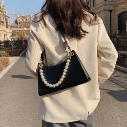 Shoulder Bags Korean Fashion Pearl Handbags For Women 2024 PU Leather Office Temperament Ladies Bag Underarm Purple