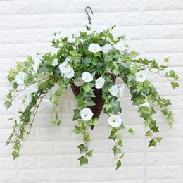 Decorative Flowers 12 Fork Artificial Morning Glory Hanging Plants Fake Green Plant Home Garden Wall Fence Outdoor Wedding Baskets Decor