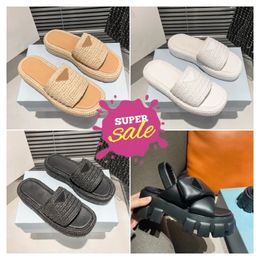 2024 high quality Slippers luxury Designer Casual shoe sandale women men Sliders fashion sandal Raffias Straw weave platform shoes Slide beach pool flat Slipper