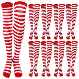 Women Socks Long Striped 3 Pairs Green White Stockings With High Elasticity For Holiday Christmas Stage Performance