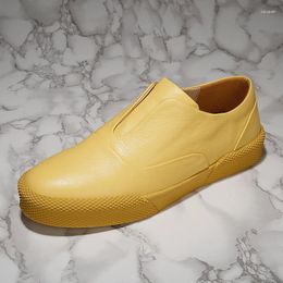 Casual Shoes Handmade Fashion Genuine Cow Leather Black Yellow Loafers Soft Breathable Slip-On Flats Italian Designer