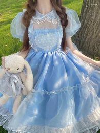 Abiti casual giapponese kawaii lolita in stile blu abito principessa da principessa da donna garza quadrata garza di pizzo lace ladeis