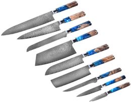 Kitchen Chef Knife Sets Damascus 67 Layers VG10 JapaneseSharp Chef Santoku Utility Butcher Knife Fillet Cleaver Knife Resin Wood H6903845