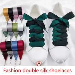 Shoe Parts 1Pair Double-faced Snow Yarn Satin Silk Ribbon Shoelaces For Shoes 2CM Width Lace Fashion Sneakers Laces