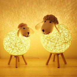 Lamps Shades Cute Sheep LED Night Light Handwoven Animal Light Moon Childrens Bedroom Light USB Bedside Light Decoration Direct Shipping Y240520SM44