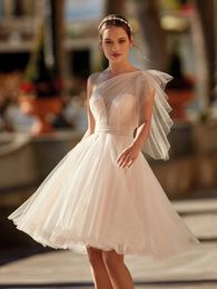 Simple Charming Short Tulle Wedding Dress One Shoulder Bridal Gown Tiered Mini Skirt Vestidos De Novia
