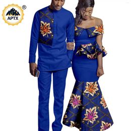 Casual Dresses African Draped For Women Matching Men Outfits Long Sleeve Shirt And Pants Sets Dashiki Africa Couple Clothes Y23C021
