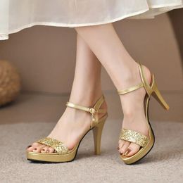 Sandals Gold Platform Women 2024 High Heels Wedding Shoe Fashion Peep Toe Sandalias De Mujer 10cm Heeled Shoes