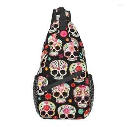 Backpack Sugar Skulls Sling Chest Bag Customised Day Of The Dead Shoulder Crossbody For Men Cycling Camping Daypack