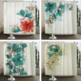 Shower Curtains Elegant Simple Flowers Curtain 180x180cm Polyester Bath Bathroom Decor Machine Washable With Hooks