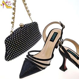 Dress Shoes Latest Italian Design High-Heeled And Bags Set Navy Blue Colour Classics Style High Quality Sell Well In Nigeria