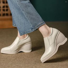 Boots Platform Pumps Shoes Women Shallow Genuine Leather Wedges High Heel Ankle Female Pointed Toe Fashion Sneakers Casual