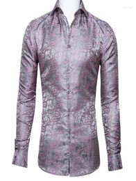 Men039s Dress Shirts BarryWang Luxury Pink Paisley Silk Men Long Sleeve Casual Flower For Designer Fit Shirt BCY0024Men0395087485