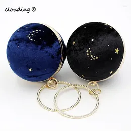 Bag Pure Color Starry Sky Single Shoulder Ladies Retro Fashion Suede Dinner Clutch Elegant Evening Party Small Round