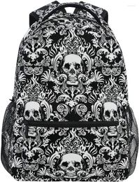 Backpack Black Skull Vintage Floral Casual School Bag Lightweight Zipper Laptop Bookbag Hiking Shoulder Daypack For Women Men