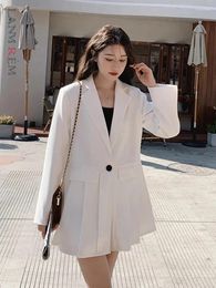 Women's Suits LANMREM Chic Blazers For Women Notched Collar Single Button Stitching Ruffles Coat Office Lady Fashion Clothing 2024 2DA3933