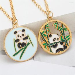 Pendant Necklaces Cartoon Hollow Panda Necklace For Female Cute Animal Eat Bamboo Kids Party Jewellery Accessories Gift