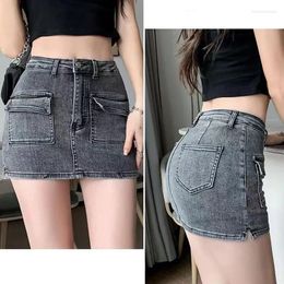 Skirts Tight High Waist Denim Skirt Women 2024 Summer Wrap Hip Mini Woman Sexy Side Split Slim Short Jean Ladies
