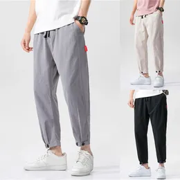 Men's Pants Summer Sweatpants Mens Straight Casual Trousers Loose Linen Nine Point Sports For Men Clothing