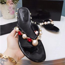 luxuries Designer Slippers Sandals women Beach Indoor Pearl rivet water drill Classic Stylish jelly shoes hotels Outdoor beach Slippers Flip-Flops 35-43