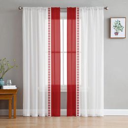 Curtain Red Stripe Solid Colour Texture Sheer Curtains For Living Room Decoration Window Kitchen Tulle Voile Organza