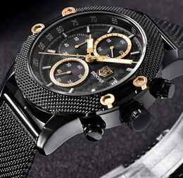 BENYAR Sport Chronograph Fashion Watches Men Mesh Rubber Band Waterproof Luxury Brand Quartz Watch Gold Saat drop3026714