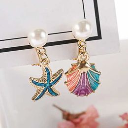 Dangle Chandelier Alloy Enamel Shell Earrings for Womens Jewelry Charming Beach Party Starfish Irregular Pendant Decoration Gifts Girls d240516