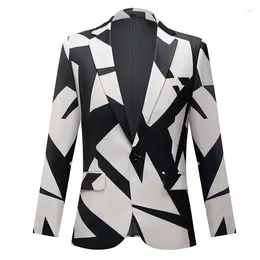 Men's Suits Black White Geometric Print Suit Blazers Men One Button Notched Lapel Jacket Blazer Wedding Party Tuxedo