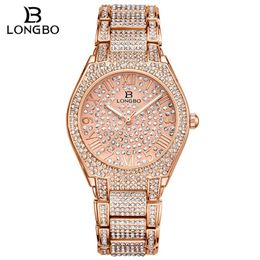 longbo luxury rhinestone bracelet watch women diamond fashion ladies rose gold dress watch stainless steel crystal wristwatch 235y