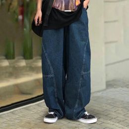 Men's Jeans Men Trousers Vintage Cargo Pants With Crotch Oversized Pockets For Loose Wide Leg Streetwear Patchwork Design