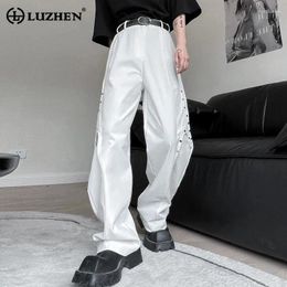 Pantaloni da uomo Luzhen Rivet Metal decorazione di giunzione design a colore solido alla moda dritto 2024 Spring Fashion Street MEN PATTHERS LZ3560