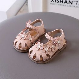 Toddler Girls Sweet Flower Children Princess Flat Sandals Fashion Chic Kids Causal Beach Shoes Hollow-out Toe-covered