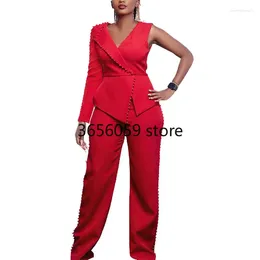 Ethnic Clothing Spring Autumn African Clothes For Women Long Sleeve V-neck Red White Green Blue Outfits 2 Pieces Top Pant Matching Sets