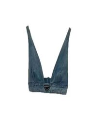 2022 Womens Designers T Shirts Underwear With Metal Triangle Badge Sexy Deep V Denim Sling Tube Tops Women Clothing1504001