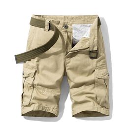 2024 Summer Mens Baggy Multi Pocket Military Cargo Shorts Male Cotton Khaki Mens Tactical Shorts Short Pants 30-38 No Belt 240520