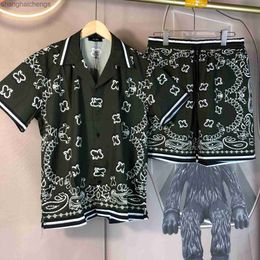 Trendy branded 1to1 Amirirs shirts designer high quality men polo shirts 2024 Summer New Mens Set Short sleeved Shirt Shorts Inner Mesh Front and Rear Print Pattern