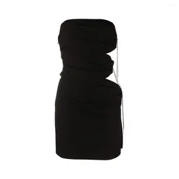 Casual Dresses Style Spring Free Sexy Beauty Strapless Women Diamonds Hollowed Out Bare Waist Short Skirt Dress