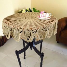 Table Cloth Indoors Picnic Round Tablecloth Knitting Cover 75 80cm Coffee Cotton Crochet Hollow Handmade Vintage Style