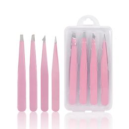 Pink 24Pcs High-Quality Eyebrow Tweezer Hair Beauty Fine Hairs Puller Stainless Steel Slanted Brow Clips Removal Makeup Tools 240518