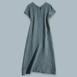 Casual Dresses Women'S Loose Solid Color Linen Dress Comfortable Short Sleeved