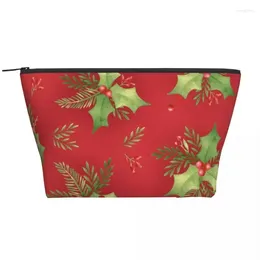 Cosmetic Bags Christmas Holly Songbird Trapezoidal Portable Makeup Daily Storage Bag Case For Travel Toiletry Jewelry