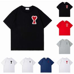 Mens T-shirts Amis Mens Womens Designers t Shirts Hip Hop Fashion Casual Red heart A embroidery with back collar brand embroidery Short Sleeve High Quality Tees
