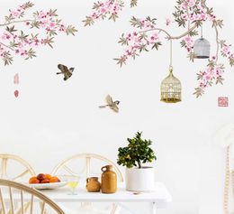 Birds Flying Among Flowers Tree Branches Wall Stickers Living Room Bedroom Background Decor Wall Mural Poster Art Birdcage Wall De1660570