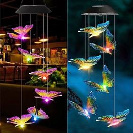 Solar wind chime light butterfly garden light solar wind chime color light waterproof solar pendant light garden decoration 240518