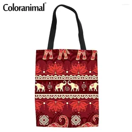 Shopping Bags Coloranimal 2024 Ethnic Design Women Tote Shopper Bag Fashion African Tribal Pattern Ladies Grocery Canvas Linen Bolsa